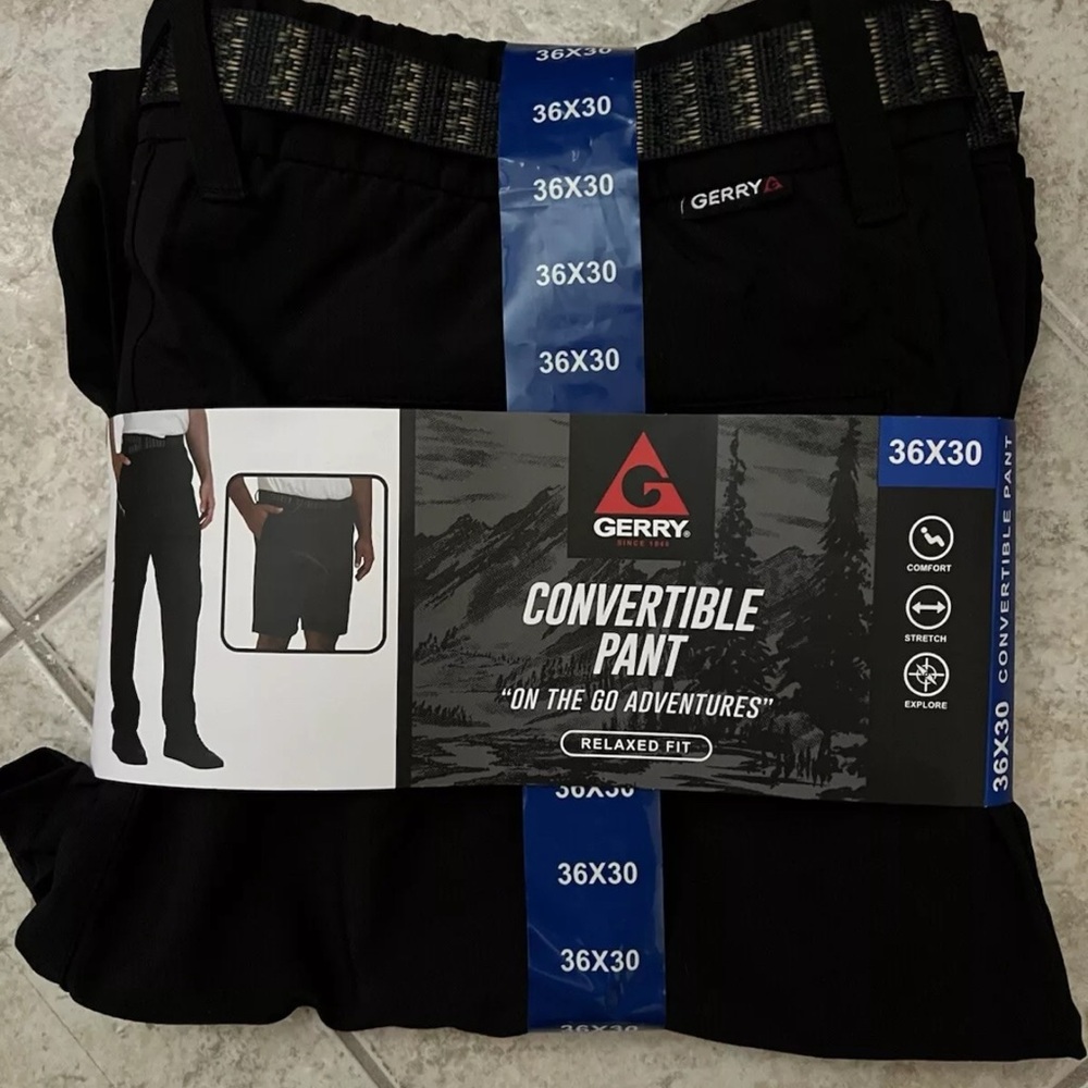 Gerry Men's Relaxed Fit Convertible Pants, Black, Size 36 X 30
